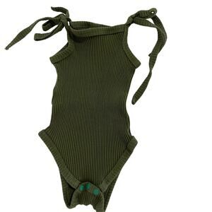 Hunter Green Tie Strap Ribbed Sleeveless Bodysuit Size 80